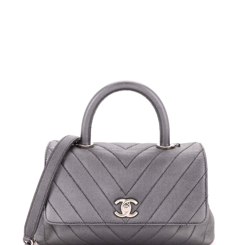 Chanel Mini Coco Top Handle Bag Chevron Caviar